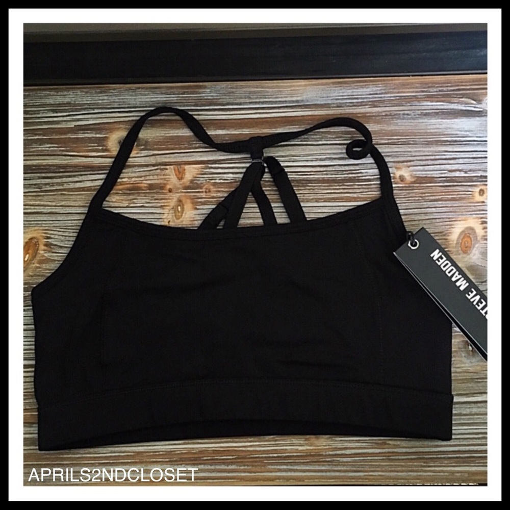 STEVE MADDEN BLACK STRAPPY CROP SPORT BRALETTE A2C - Picture 3 of 8